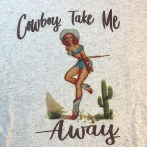 WOMENS 89 TREASURES WESTERN COWBOY TAKE ME AWAY” GRAPHIC T-SHIRT SIZE LARGE NWT
